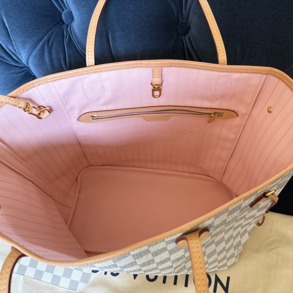 SOLD - Louis Vuitton Neverfull MM Damier Azur Tote Rose Ballerine Pink Lining - Picture 2 of 16